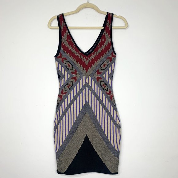 ASTR Geometric Tribal Bodycon Boho Knit Sweater Dress Sz S - Picture 6 of 8